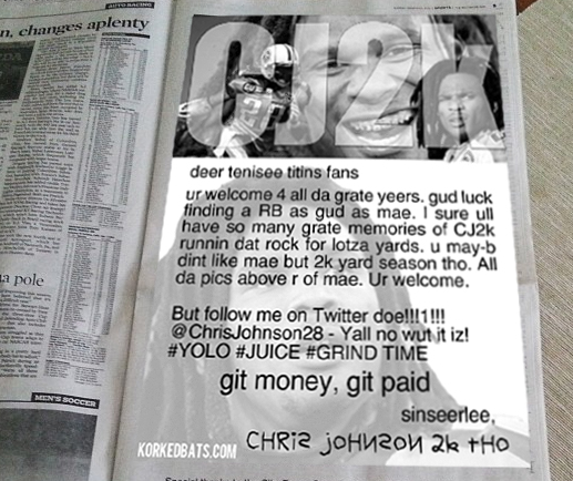 Chris Johnson Newspaper Ad