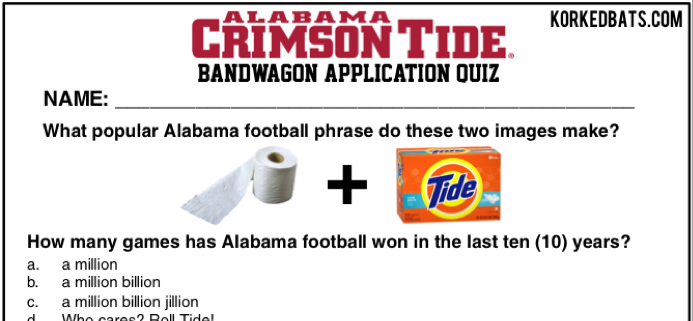 Alabama Crimson Tide Bandwagon Application Quiz - PREVIEW