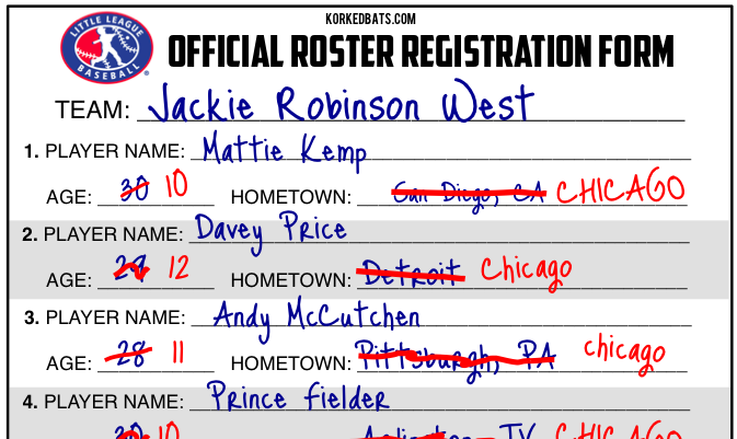 Little League - Jackie Robinson Roster Form - PREVIEW