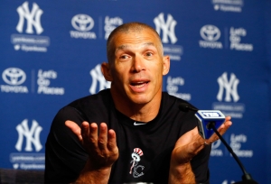 NEW YORK, NY - JUNE 05:  Manager Joe Girardi #28 of the New York Yankees speaks with the media prior to a game against the Cleveland Indians at Yankee Stadium on June 5, 2013  in the Bronx borough of New York City.  (Photo by Jim McIsaac/Getty Images)