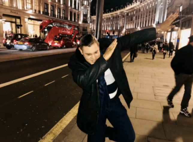 Creepy Sammy Sosa does the dab in London