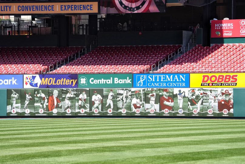 Left Field Wall - Busch Stadium  Busch stadium, Baseball field, Field