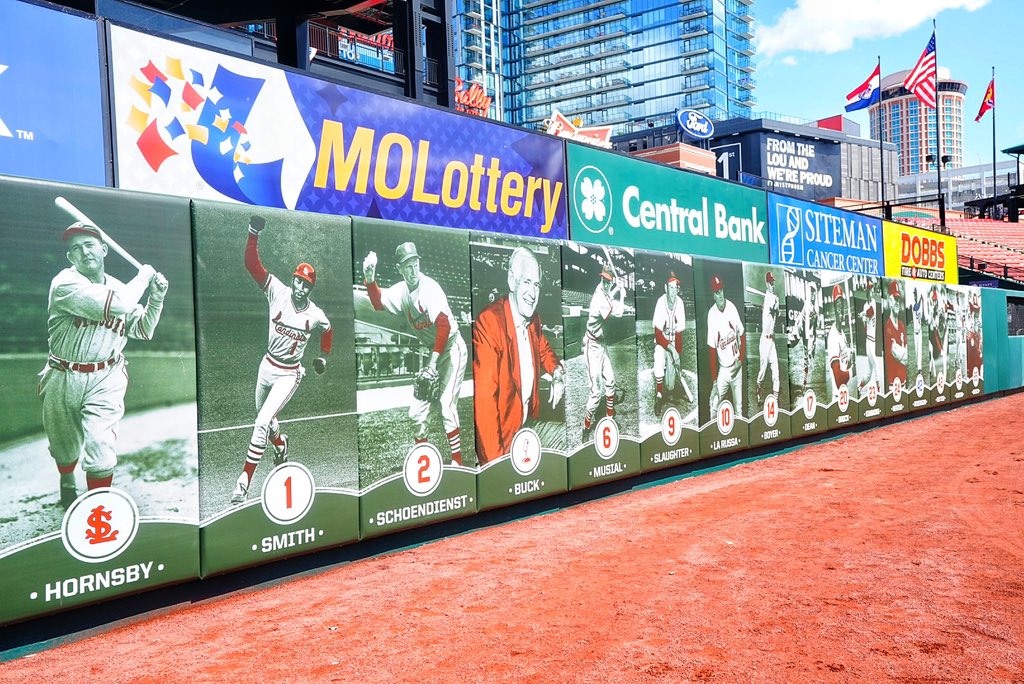 St. Louis Cardinals on X: Changing out the retired numbers graphic on the  left field wall. #OpeningDaySTL  / X